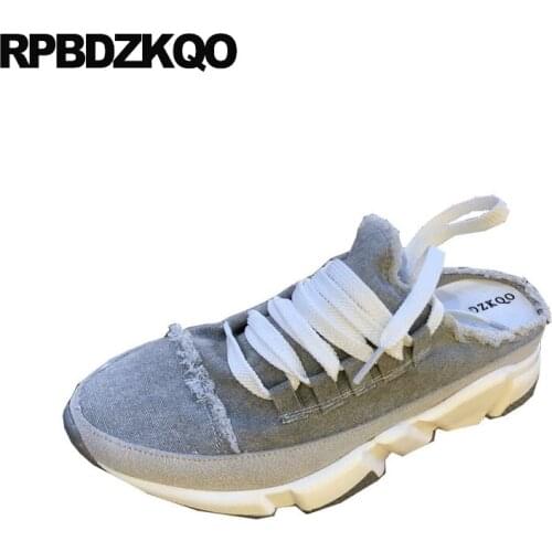 Creepers Denim Blue Muffin Cloth Sandals Women Mules Jeans Retro Canvas Shoes Korean Trainers Sneakers Grey Slippers Platform