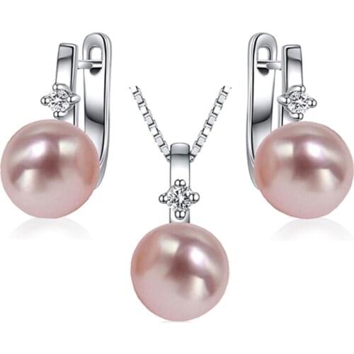 Sinya silver pearl jewelry set include 925 sterling silver earring pearl pendant necklace best gift for women Mom hot sale