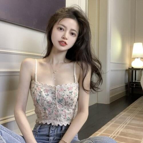 2021 Summer Fashion Cute Women Sling Inner Pullover Bottoming Tank Ladies New Sexy Hot Girl Lace Sweet Floral Camisole Tops