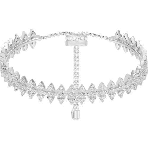 Luxury Brand Real 925 Sterling Silver White Paved Arrow Spikes Adjustable Bracelet Micro Zircon Women Fashion Jewelry