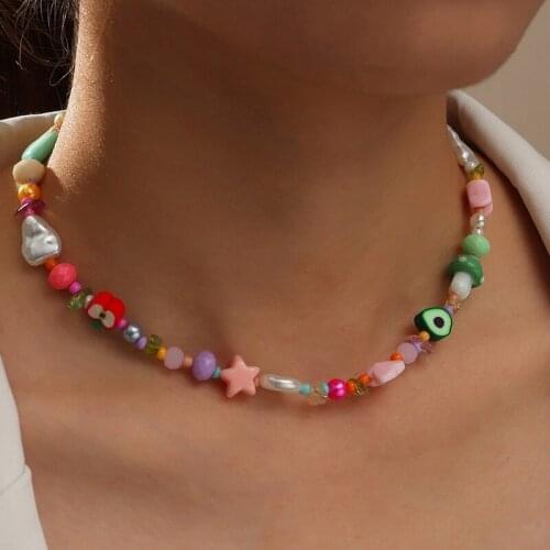 2021 Candy Color Resin Fruit Beads Necklace for Women Sweet Girls Soft Clay Choker Pearl Collares Handmade Femme Jewelry
