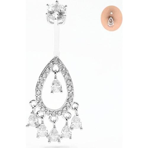 925 sterling silver belly button ring Drop Shaped Cubic Zirconia navel rings body piercing jewelry 1pcs