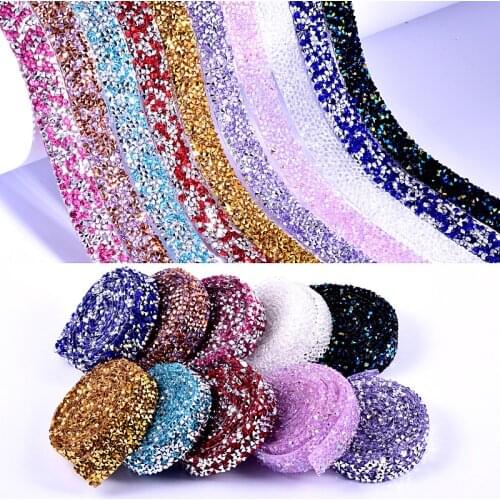 1 Yard 1.5cm Width Colorful Resin Rhinestones Trimming Hot Fix Ironing Rhinestones Mesh for DIY Clothes Accessories B1283