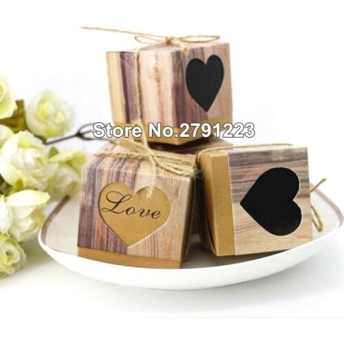 10Pcs Love Candy Box Romantic Heart Kraft Paper Gift Bag With Burlap Twine Chic Wedding Favors Gift Box Supplies 5x5x5cm