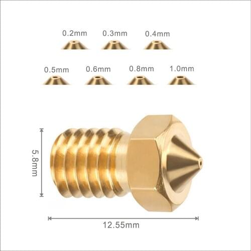 10pcs V5 V6 M6 Brass Copper Nozzle 0.3 0.4 0.5 0.6 0.8 1.0mm for 1.75mm 3.0mm Filamnet Full Metal E3D 3D Printer Accessories