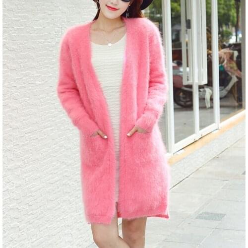 100% Real Mink Cashmere Casual Cardigans Female Knitted Open Stitch Mink Cashmere Fur Sweater Factory OEM Wholesale Fur TBFP996