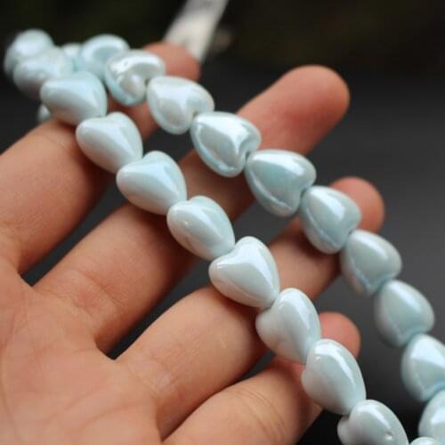 20Pieces 11.6mm*12mm*8.6mm Simply Heart Shape Beads Ceramic Beads Light blue color for jewelry making