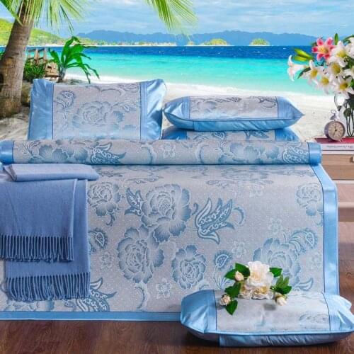 3Pcs Mattress Topper 3D Mat Viscose Fiber Ice Silk Bed Supplies Summer Cool Bright Colors Beautiful Pattern Bedding Set