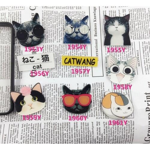 12 Pieces/Lot Acrylic Brooches Cartoon Cat Badges Cute Animal Flower Label Kitten Lapel Pins Jewelry For Backpack Clothes Icons