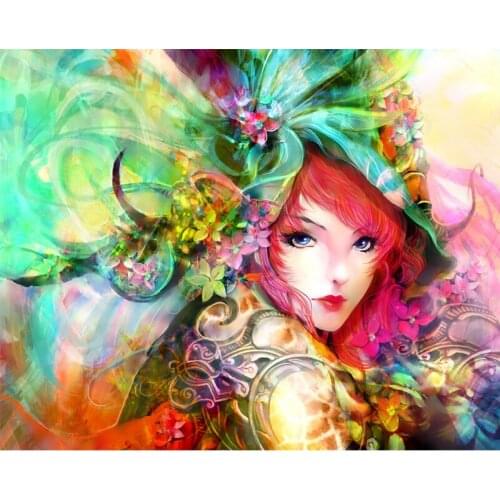 Diamond Embroidery Full square girl flowers red hair colorful Diamond picture 5D Diy diamond painting mosaic home decor H75