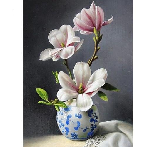 Diamond Painting Full Square Diamond Embroidery Flowers Orchid Vase Crystal 3D DIY Kit Mosaic Decorative Rhinestone