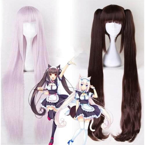 Anime NEKOPARA Cosplay Wig Women Chocolate Vanilla 100cm Heat Resistant Synthetic Hair NEKOPARA Cosplay Hair +Wig Cap