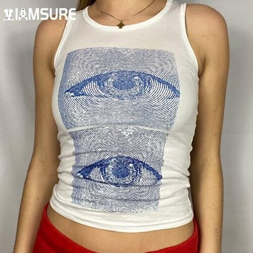 IAMSURE Eyes Printed Basic Tank Top Casual Streetwear Cool Slim O-Neck Sleeveless Vest Women 2021 Fashion Y2K Aesthetic Sweet