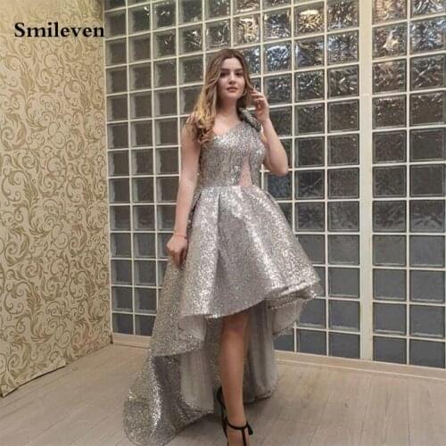 Smileven Shiny Evening Dress One Shoulder High Low Sequin Formal Dress Party Gown robe de soiree Prom Gowns Plus Size