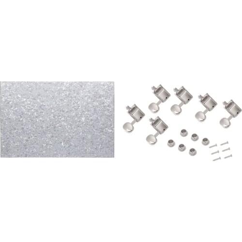 Locking Acoustic Guitar Oval Knob 6-In-Line Tuners String Pegs & 3Ply PVC with Bass Guitar Pickguard Material Sheet