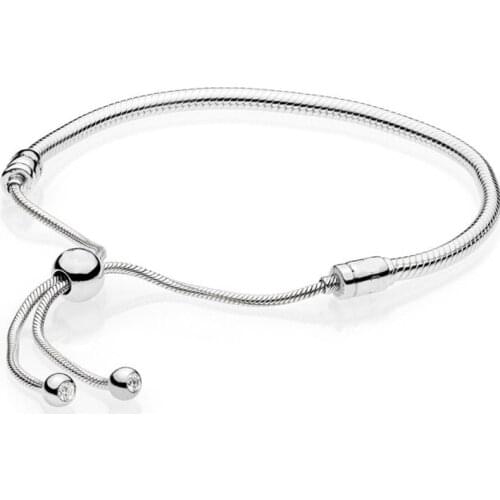 925 Sterling Silver Bracelet Moments Sliding Clasp Adjust pan Bracelet Bangle Fit Women Bead Charm Diy Europe Jewelry
