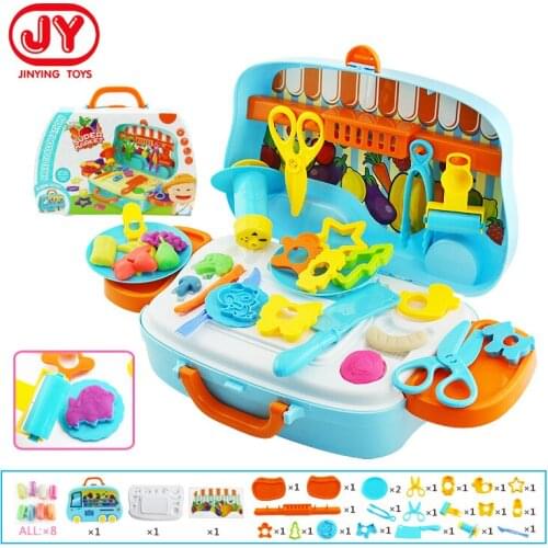 Children Play House Fruit And Vegetable Supermarket Diy Color Mud Dinosaur World Toys Set Puzzle Model for Kids Toys girl gift