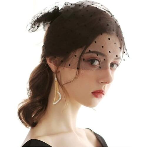 Denifery Black and White Bridal Veil Hat Birdcage Bowknot Tulle Veil Soft with Comb Short Wedding Veil for Bride (Black)