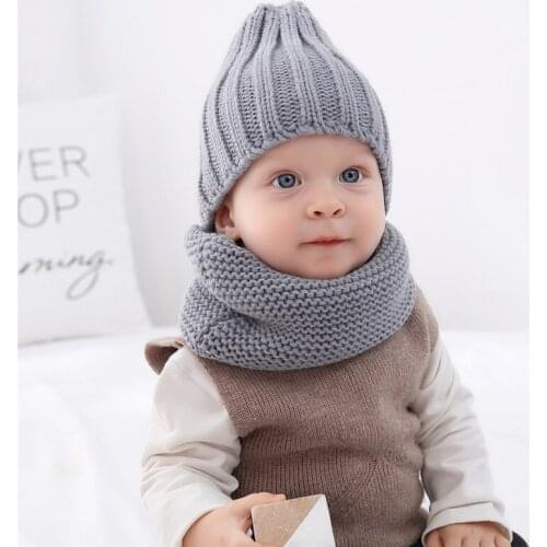 Baby Children Hat Scarf Winter Warm Knitted 2Pcs/Set Caps Kids Beanies Cute Boys Girls Pom Pom Hats Ring Scarves Sets D1363