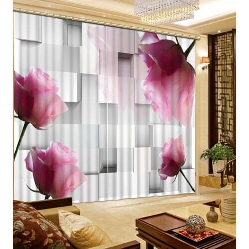 Home Decor Living Room Natural Art pink flower rose custom curtain modern living room curtains