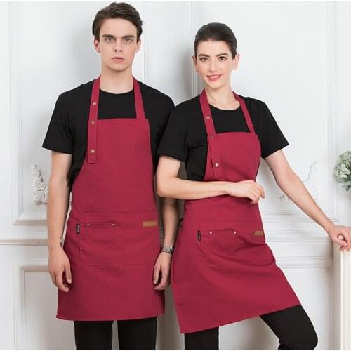 Adjustable Bib Chef Apron for Woman Pocket Durable Cooking Apron Kitchen Coffee Shop Florist Waiter Custom Logo Keuken Schort