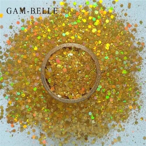 GAM-BELLE 10g Nail Glitter Sequins Holographic Powder Hexagon Colorful Sequins Pigments Nail Art Decoration DIY Polish Tools