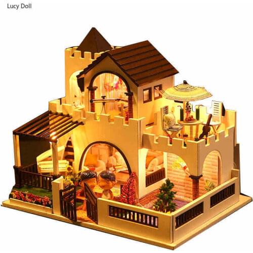 Doll House Wooden Furniture Miniature Dollhouse Assemble 3D Miniaturas Diy Dollhouse Puzzle Kits Toys For Children Birthday Gift