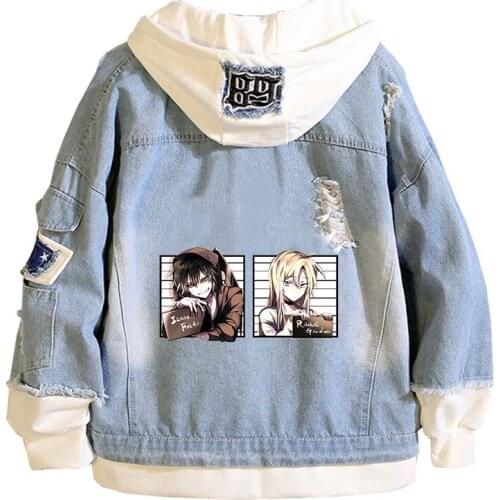 Angels of Death Cartoon Unisex Jeans Jackets Anime Hooded Sweatshirt Plus Size Couple Coats Harajuku Streetwear Autumn Clothes