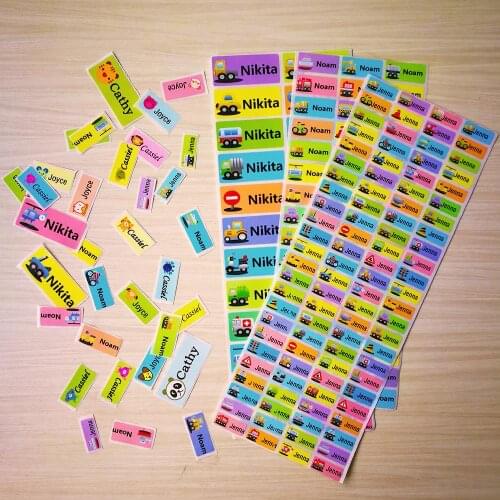 Boy and Girl Cartoon car Custom Name Stickers Pattern Personal Waterproof Tags For Scrapbook School Stationery labels