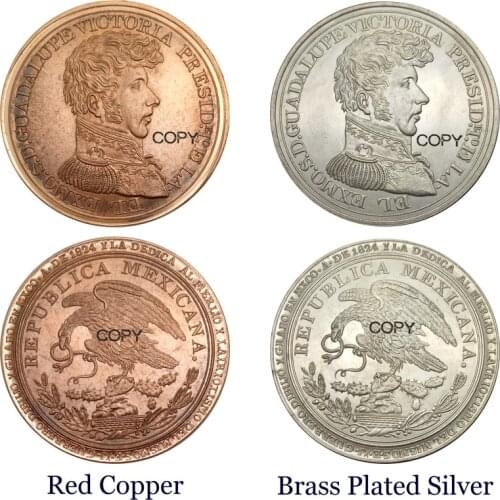 Mexico President Guadalupe Victoria medal 1824 Brass Plated Silver Or Red Copper Copy Coin