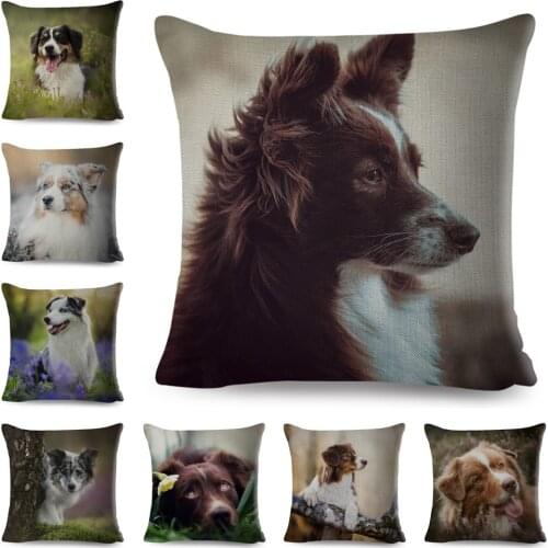 Cute Pet Animal Pillow Case Australian Shepherd Dog Printed Pillow Case for Sofa Home Linen Cushion Cover Throw Pillowcase