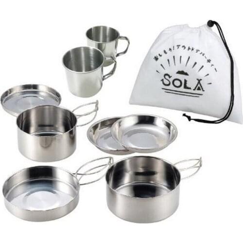 Stainless Steel Multi-Function Outdoor Eight-Piece Storage Pot Mountaineering Picnic Portable Pot