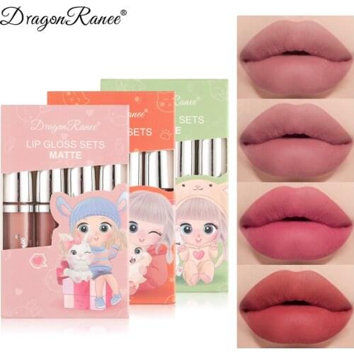 Fashion Velvet Matte Liquid Lipstick 4PCS Waterproof Lip Gloss Long Lasting Lipstick Lip Glaze Sexy Red Lip Tint Beauty Cosmetic