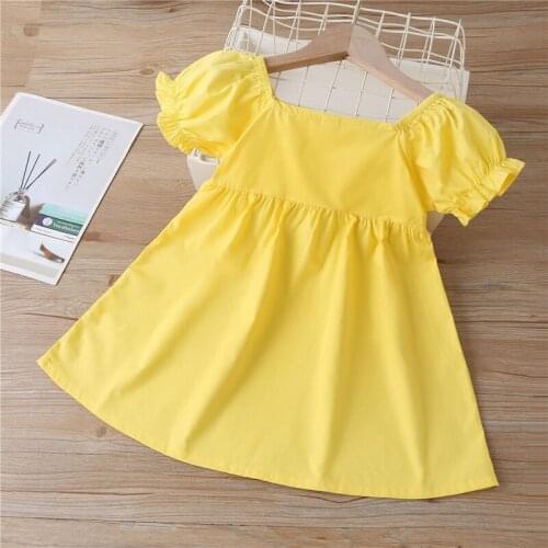 Jargazol Fashion Korean Little Girls Costume Short Sleeve Princess Dress Yellow Clothes Vestidos Summer Toddler Children Outfits
