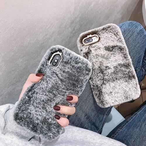 Fashion Cute Plush Phone Case For Fundas iPhone 12 11 13 Pro Max X Xs 8 7 6 6S Plus 5S 4 4S SE 2020 Warm Fur Diamond Back Covers