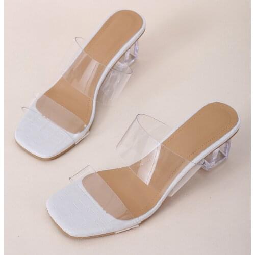 Summer Ladies' slippers Transparent High Heels Clear Crystal Slides Mules Female Sandals Women Shoes Daily Peep Toe