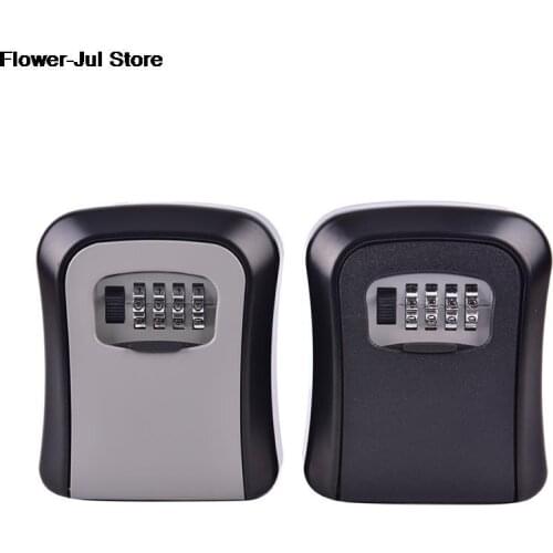 Key Lock Box Wall Mounted Aluminum Alloy Key Safe 4-digit Password Storage Box Weatherproof Outdoor