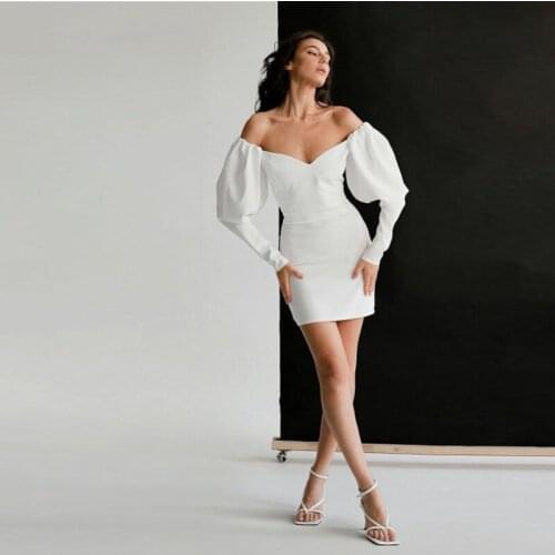 Puff Sleeve Bodycon Mini Dress Off The Shoulder Party Club Festival Elegant Dress Sexy Strapless 2021 Fashion Female