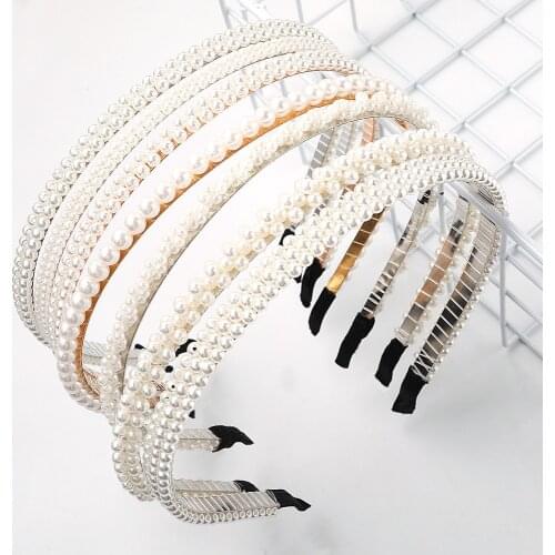 New Women Elegant Full Pearls Simple Hairbands Sweet Headband Hair Hoops Holder Ornament Head Band Lady Fashion Hair Accessories