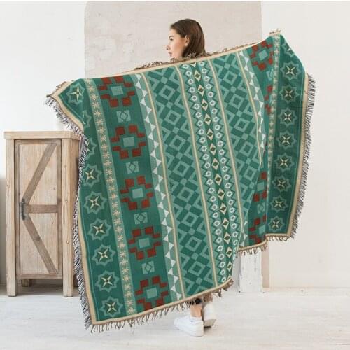 New Nordic throw blanket green geometry Boho decor sofa blanket towel hotel bed cover outdoor Travel Picnic mat living room rug