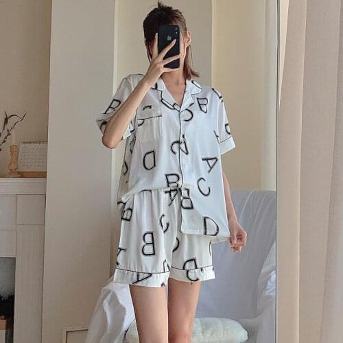 Summer New Pajamas Set Satin Sleepwear Women 2PCS Shirt&Shorts Lounge Wear Casual Pijamas Suit Lingerie Loose Home Clothes