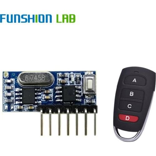 FUNSHION RF 433mhz Transmitter 4 Button Remote Control + Receiver Module Fixed EV1527 Decoding 4CH Output With Learning DIY Kit