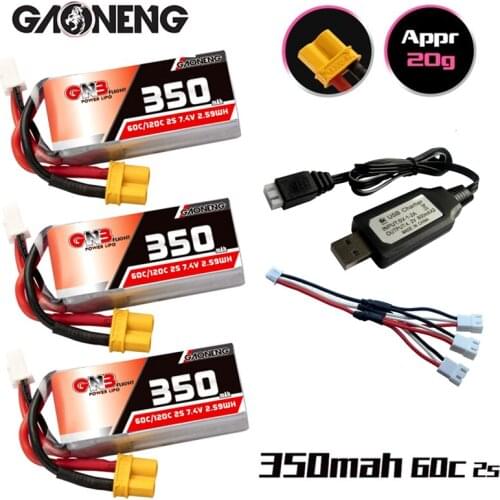 Gaoneng Gnb Beta75X Rc Drone Fpv racing Drone 350Mah 2S 7.4V 60C/120C HV Lipo Battery and USB Charger With XT30 Plug