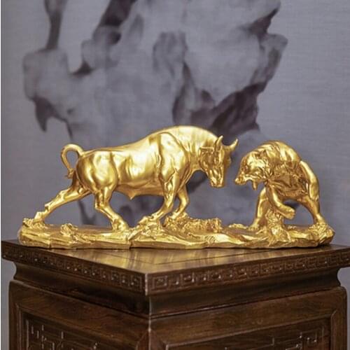 Luxury Golden Animal Tiger Shape Model Statue Living Room Decoration Wine Cabinet Ornaments Figurine Resin Craft Xms Gifts