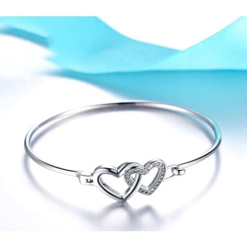 925 Sterling Silver Crystal Heart Shape Charm Bracelet &Bangle For Women Elegant Wedding Jewelry Браслет sl062