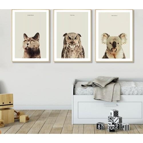 Nursery Animals Canvas Poster Lovely Cat Koala Wall Art Canvas Painting Nordic Baby Child Bedroom Decorative Picture
