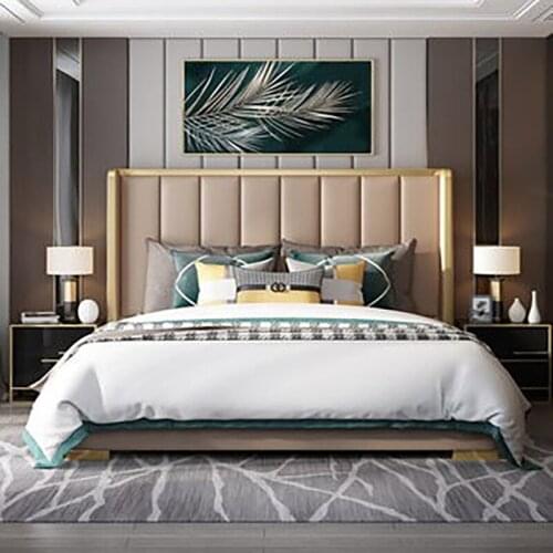 Bed light luxury modern master bedroom leather bed Hong Kong style ins net red bed 1.8m double bed fashionable atmosphere high-e