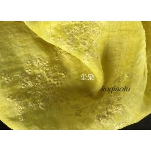 Pure ramie embroidered fabric high fashion cheongsam dress fabric High-end linen fabric