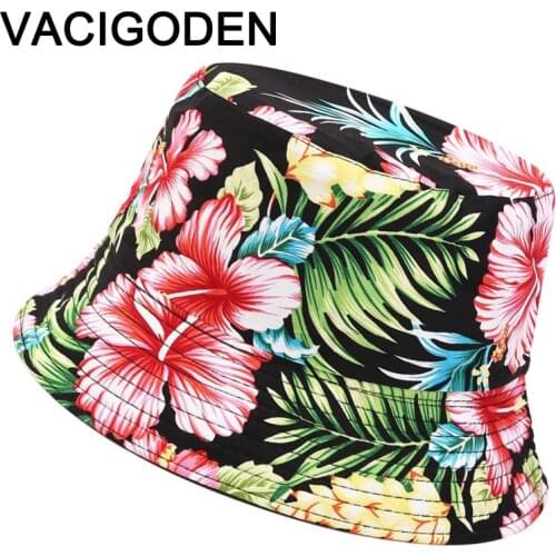 VACIGODEN Women Fashion Bucket Hat Reversible Flower Printed Mixed Colors Fruits Chapeau Fisherman Caps De Pescador Gorros