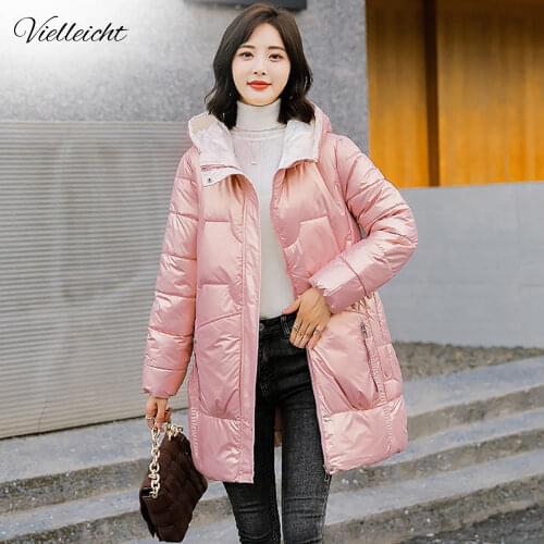Vielleicht 2021 New Hooded Long Parkas Women Winter Fashion Solid Thick Coats Elegant Basic Cotton Padded Winter Jacket Women